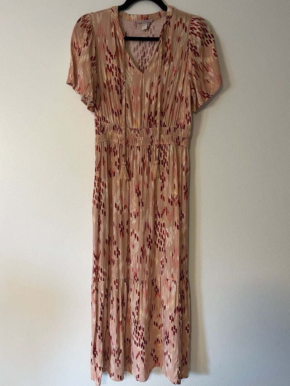 Knox Rose Women's Boho V-Neck Flutter Sleeve Tiered Maxi Dress (FB1)